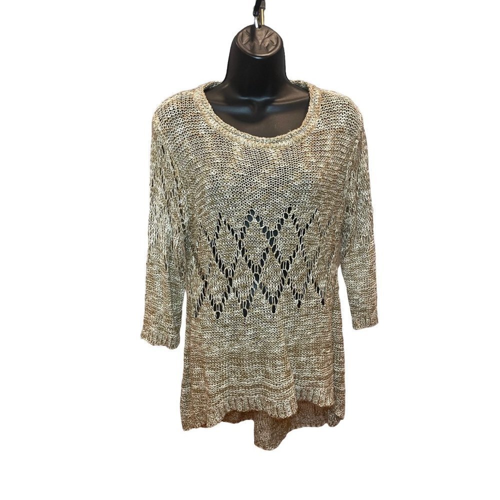 Selfie Couture Brown Crochet Asymmetrical Hem Sweater